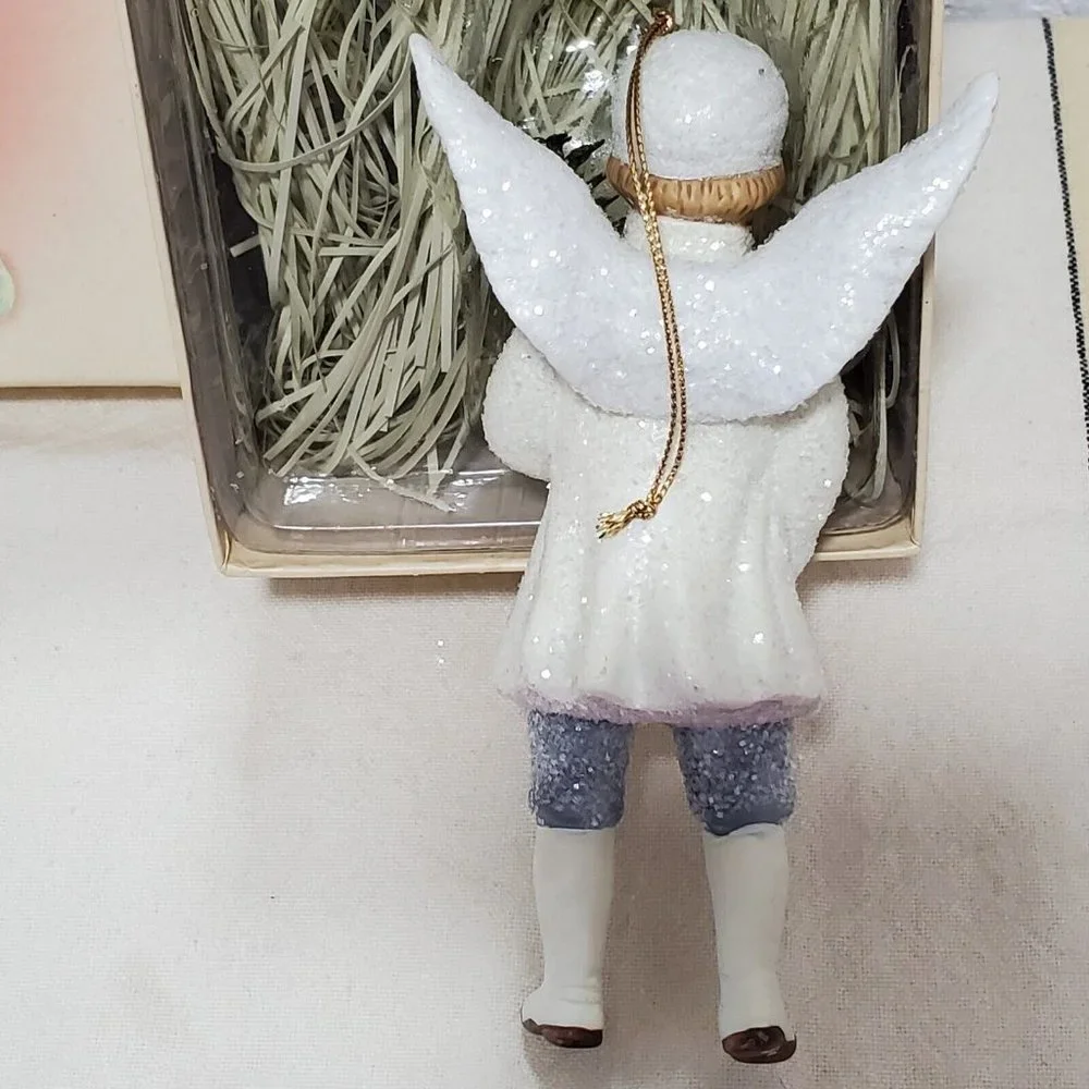 Victorian Glitter Winter Angels Porcelain Ornament Christmas decor boy 5.5" - Picture 6 of 12